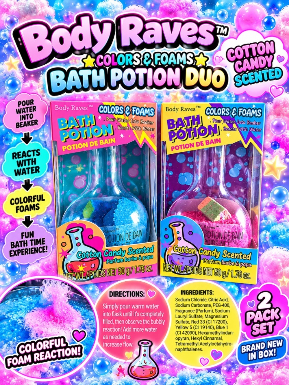 Body Raves Cotton Candy Bath Potion Duo 2-Pack NEW 🛁✨